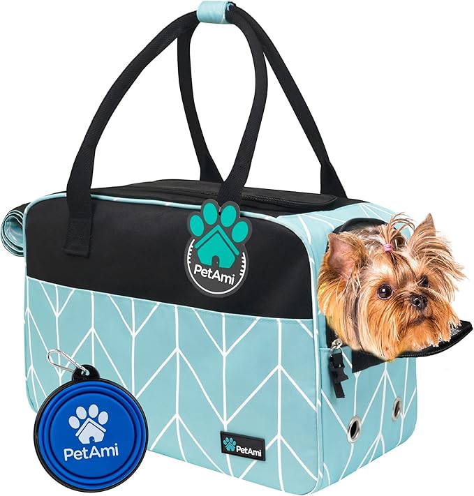 PetAmi Small Dog Purse Carrier with Pockets, Airline Approved, Chevron Teal