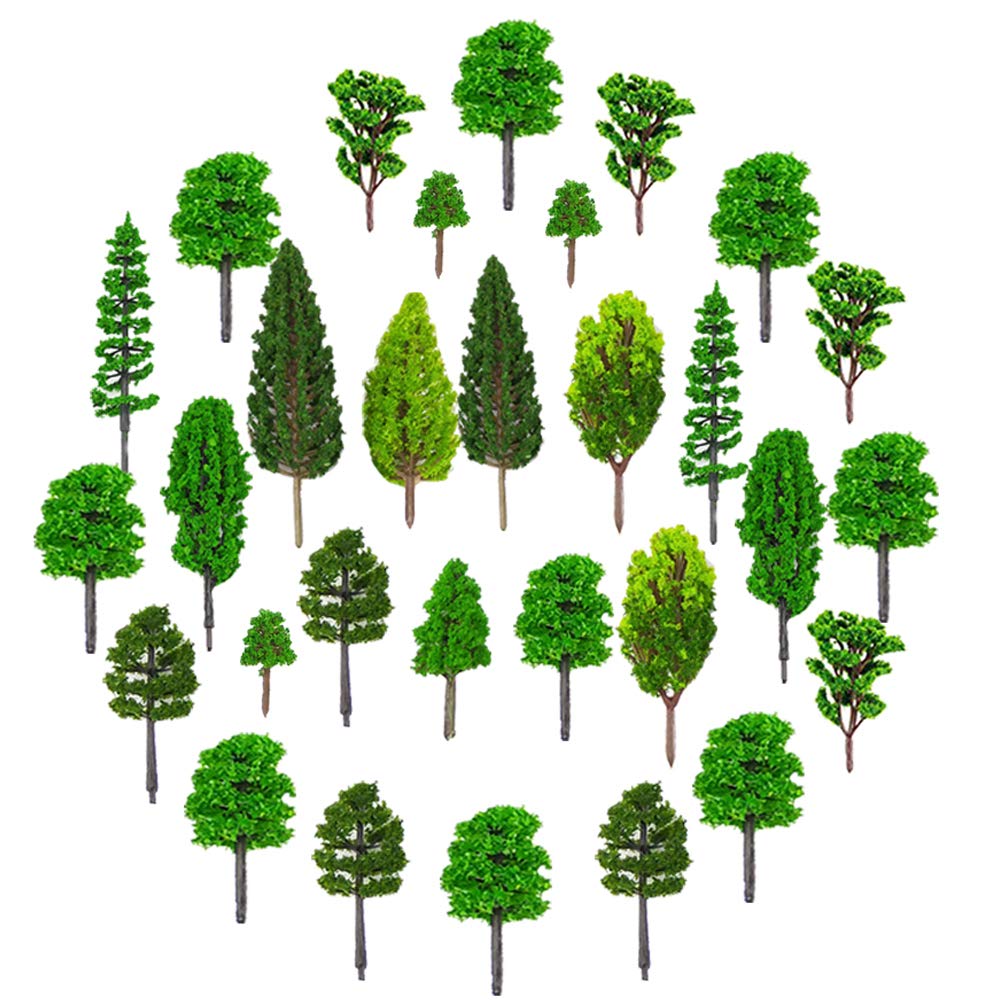 36 Pieces 1.36-6 inch Mixed Model Trees Train Scenery Architecture Tree Fake Trees for DIY Crafts, Building Model, Scenery Landscape Natural Green