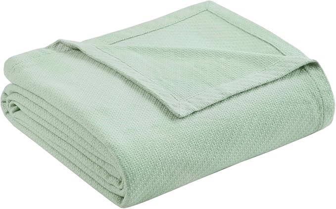 Madison Park Liquid Cotton Luxury Blanket Premium Soft Cozy 100% Ring Spun Cotton For Bed , Couch or Sofa, King, Sea Foam