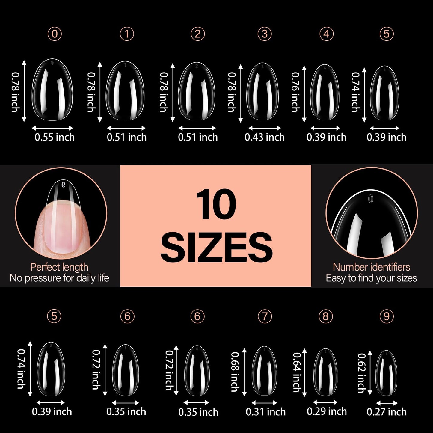AILLSA Short Oval Round Nails 504PCS Clear Gel Nails Tips Press on False Soft Nails Tip Full Cover Fake Gelly Nails Tips for Nail Extension DIY Home Salon Gift, 10 Sizes Preshaped Nail Tips