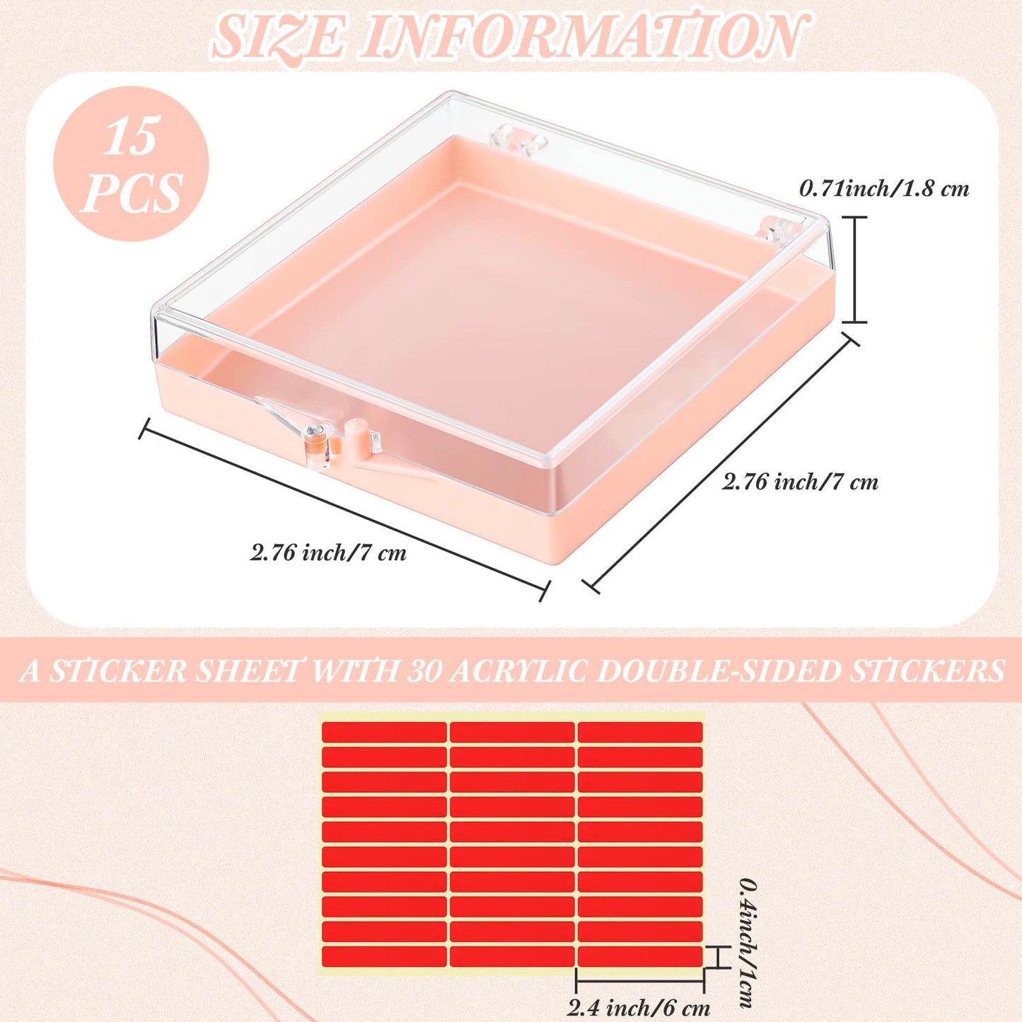 Landhoow 15 Pcs Press on Nail Storage Box with Adhesive Double Sided Tape Acrylic Artificial False Nail Packaging Display Case Organizer for Home Business Salon Supplies (Pink)