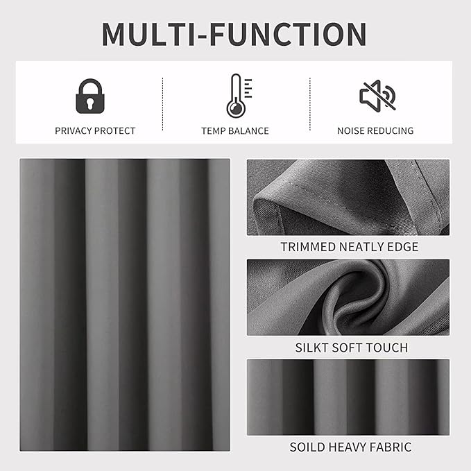 Joydeco Light Grey Custom Solid Single Blackout Curtain for Bedroom and Living Room, Grommet Thermal Insulated Room Darkening Curtain 1 Panel (Custom Size,Light Grey)