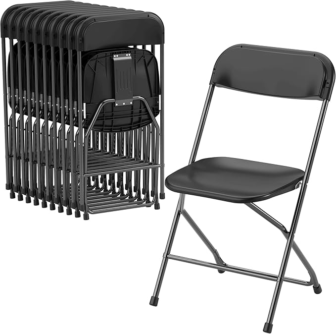 Allpop 10 Pack Plastic Folding Chair, 300lb Capacity, Portable Commercial Chair with Steel Frame for Home Office Wedding Party Indoor Outdoor Events, Stackable, Black