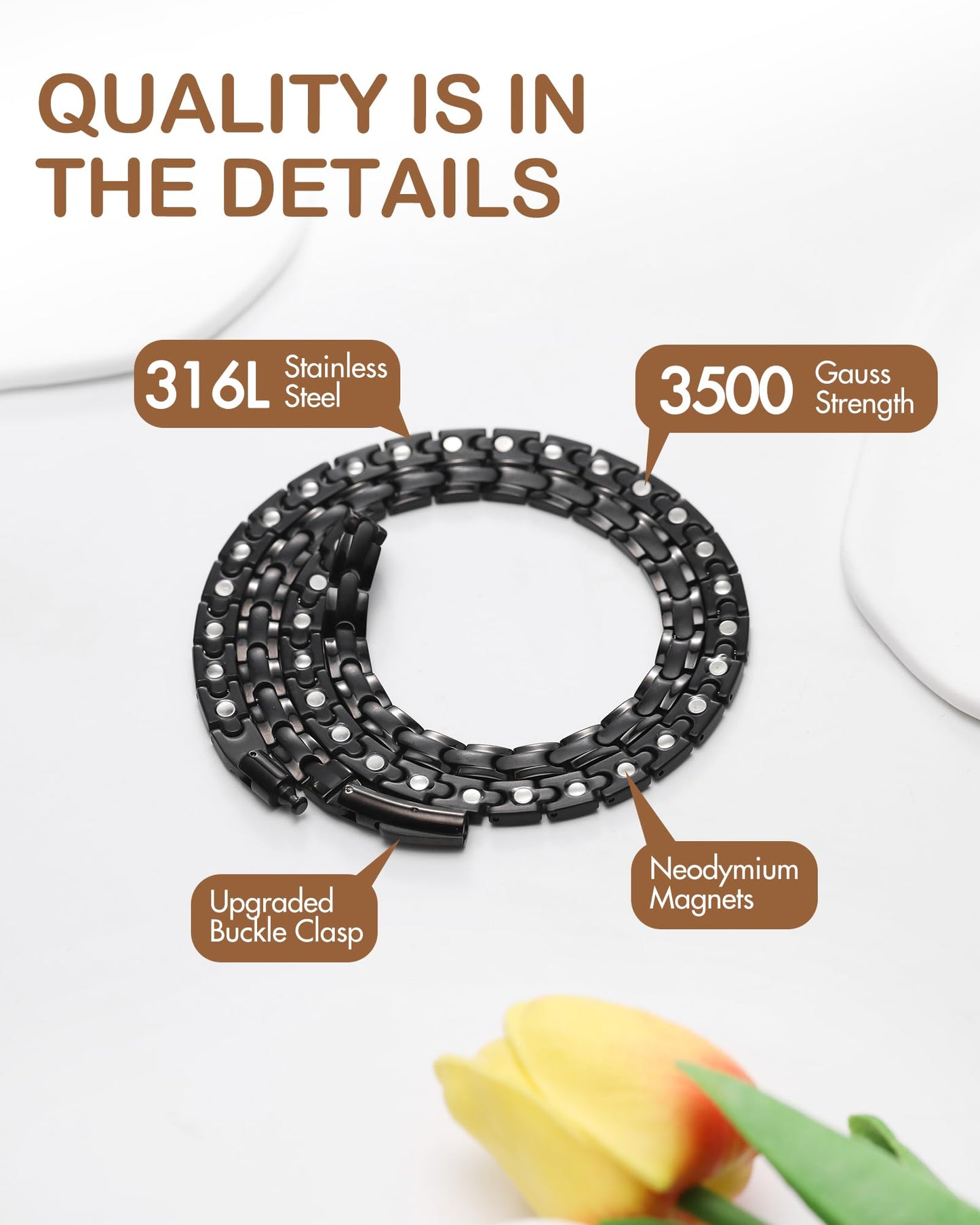 Feraco Magnetic Necklace for Men Women, Titanium Stainless Steel Magnetic Chain with Ultra Strength Neodymium Magnets, Black Jewelry Gift, Adjustable