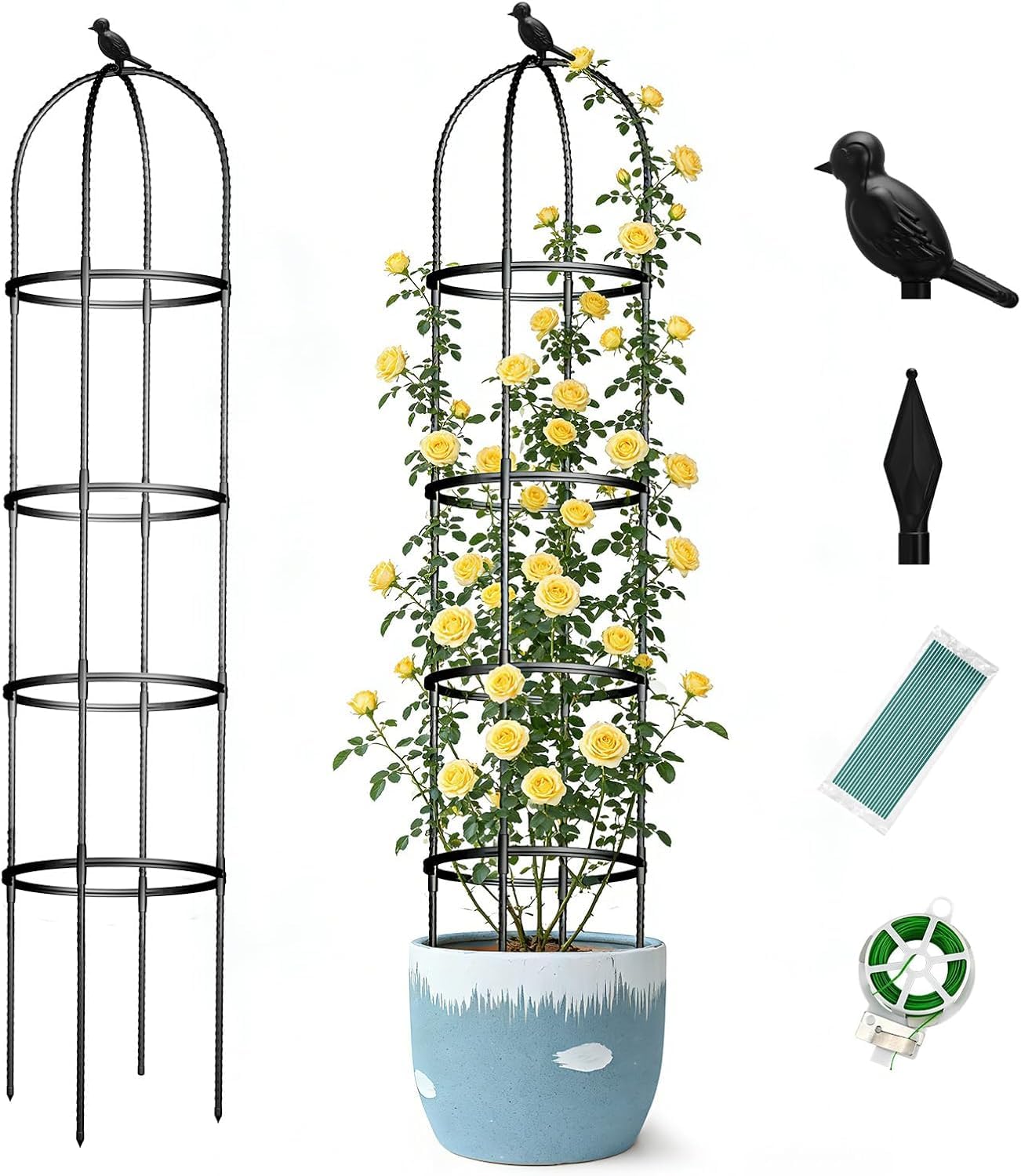 Obelisk Trellis for Garden Plants Climbing: 6ft Rustproof Metal Pipe with Plastic Coated - Potted Plant Climber Support for Outdoor Indoor Grape Vines Vegetable Fruits Flowers (1PC)
