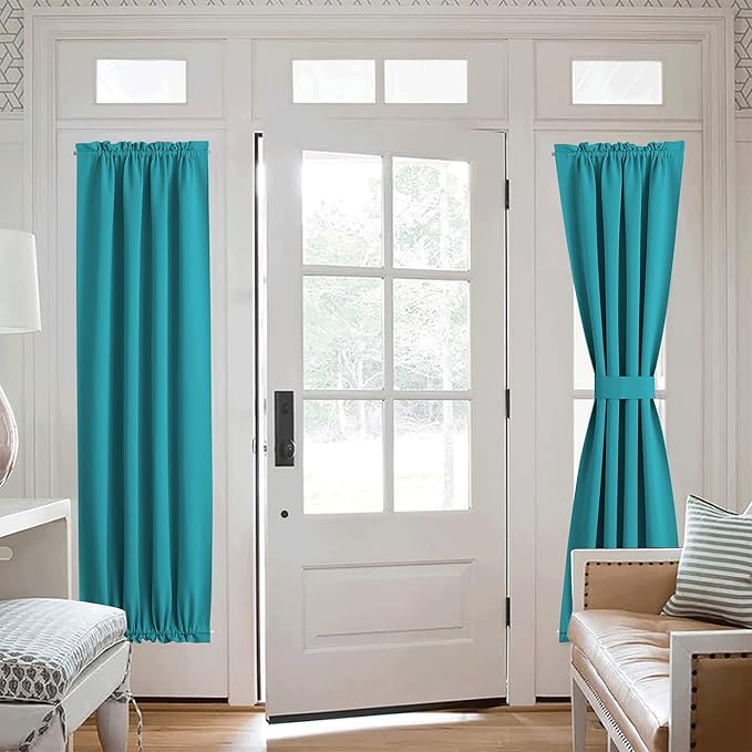 NICETOWN Blackout Curtain for French Door - Thermal Insulated Room Darkening Door Curtain, Rod Pocket Noise Reducing Single Panel, 36 x 72 Inches, 1 Panel, Peacock Teal