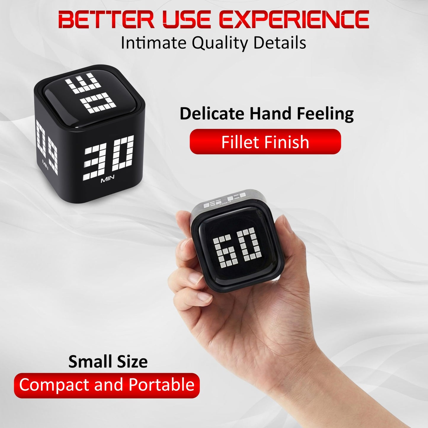 Digital Pomodoro Timer Cube, Rechargeable Type-C Productivity Countdown Clock for Study, ADHD, Kids, Kitchen, 5, 10, 30, 60 Minutes Presets with Volume Control, Black