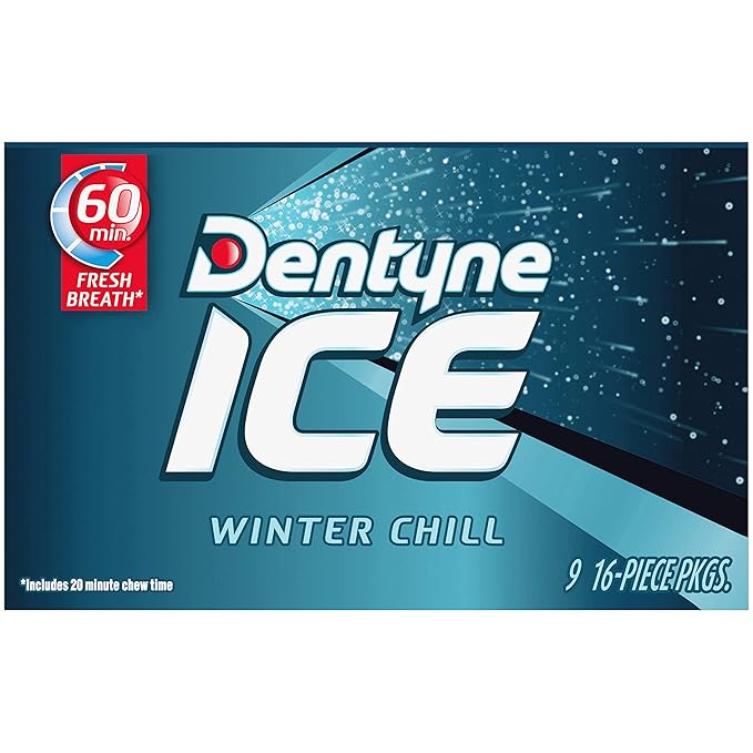 Dentyne Ice Winter Chill Sugar-Free Chewing Gum, 9 Packs of 16 Pieces (144 Total Pieces)