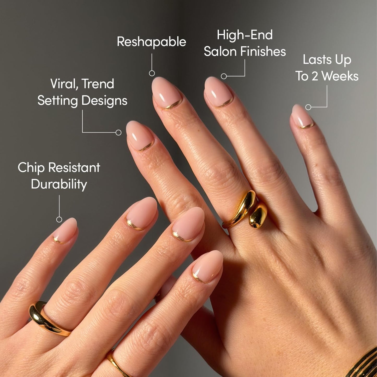 Glamnetic Press-On Nails Bundle - Glam Goals & Goal Digger | 2 Neutral Fake Nails with Gold Reverse French Tip in Short Oval & Short Round | Durable, Salon-Quality Nail Kits