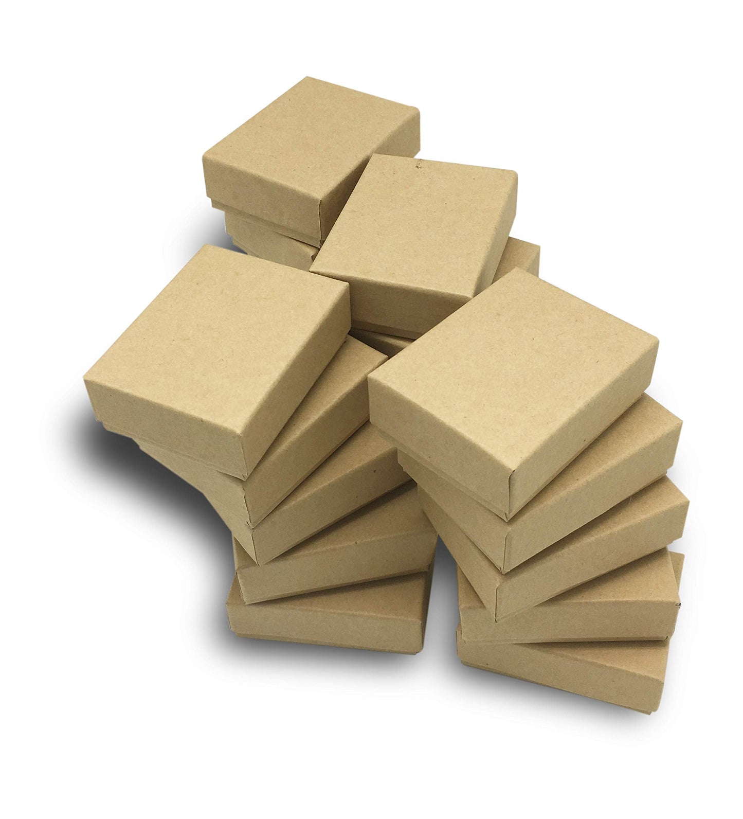 TheDisplayGuys - 25-Pack #11 Cotton Filled Cardboard Paper Jewelry Boxes Gift Case - Kraft Brown (2.1" x 1.8" x 0.8") - for Shipping or Storage
