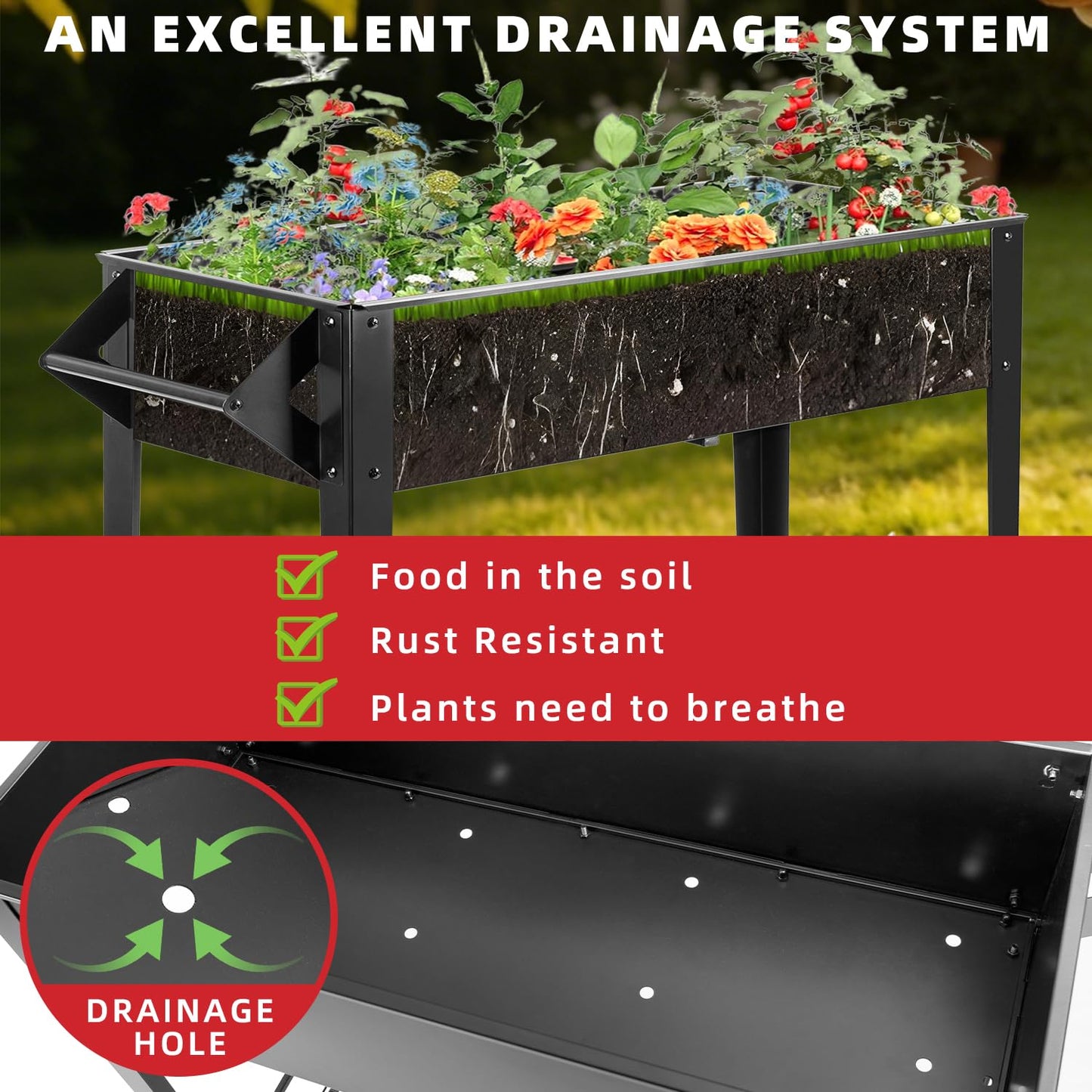 Kendane 32" Elevated Raised Garden Bed Outdoor - Rust-Resistant Metal Spacious Planter Box with Drainage Holes for Patio Balcony Deck Small Space - Grows Vegetables Tomatoes Herbs Flowers