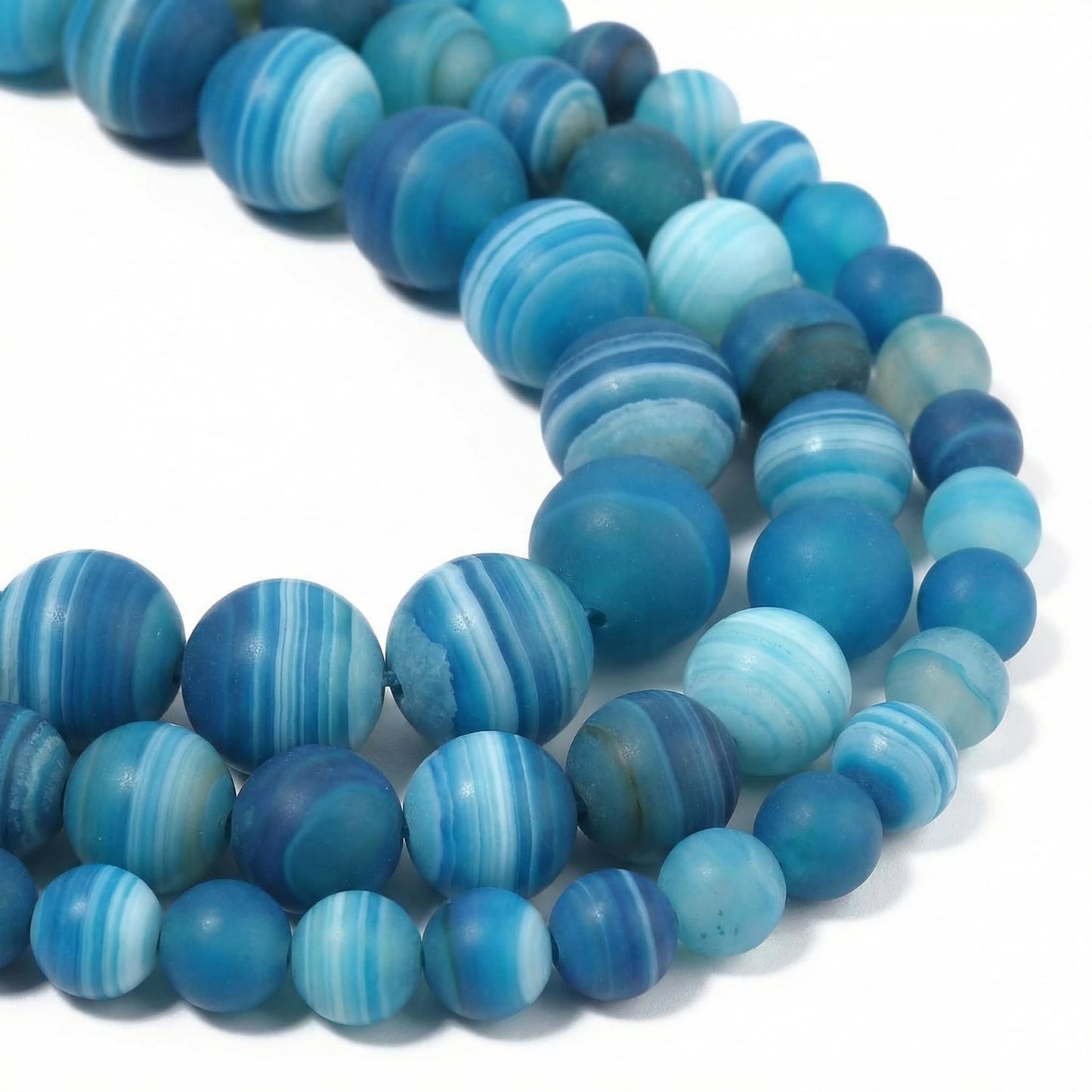 Yochus 45pcs Peacock Blue Dull Polish Matte Striated Agates Beads，8mm Healing Power Natural Stone Round Loose Beads for Jewelry Making Earring Necklace DIY Crafts