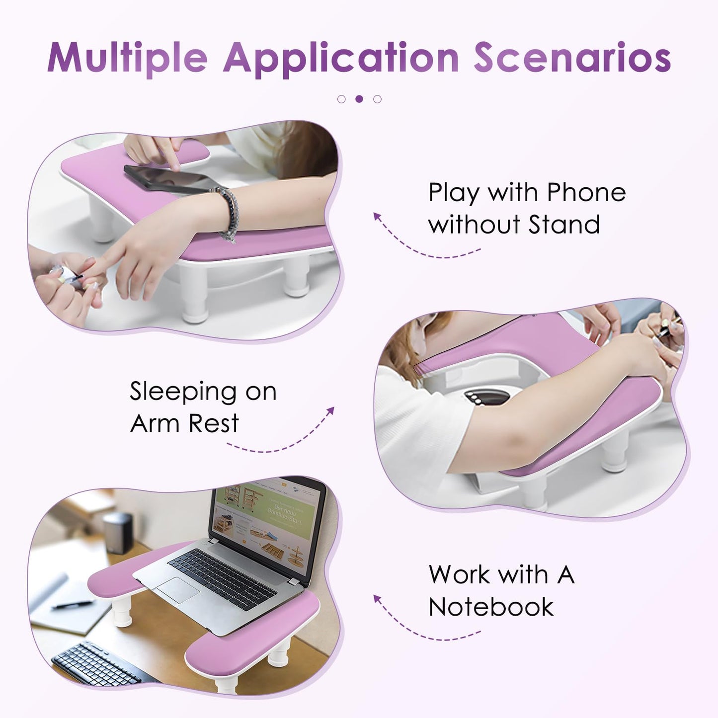 Manicure Arm Rest for Nails Tech: U-shaped Adjustable Nail Armrest - Purple PU Leather Hand Stand Rest for Manicurists