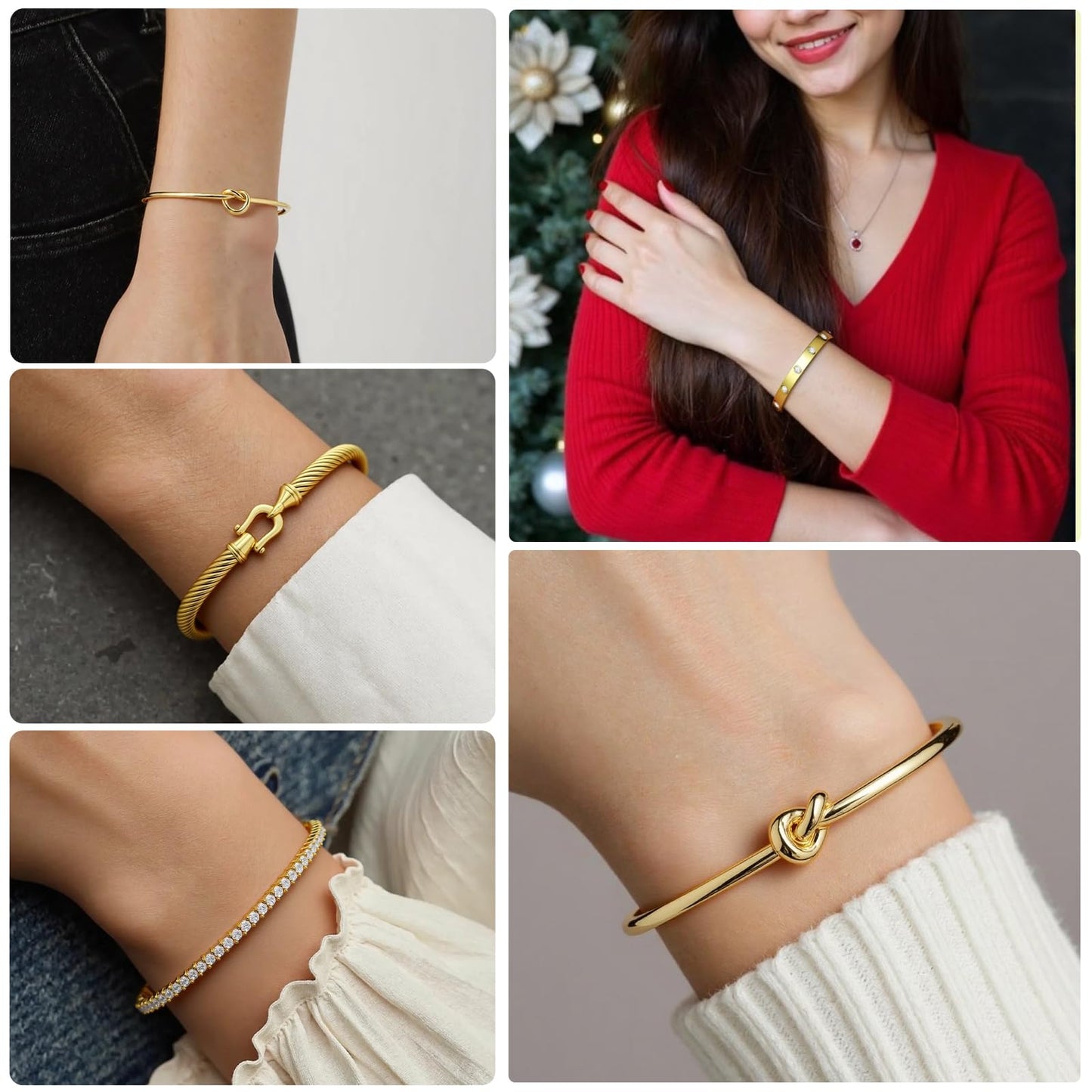 FAFUGA 18 K Gold Plated Love Bangle Bracelet Stack Cuff Jewelry for Women Jewelry Set for Women Gift with Box (style1)
