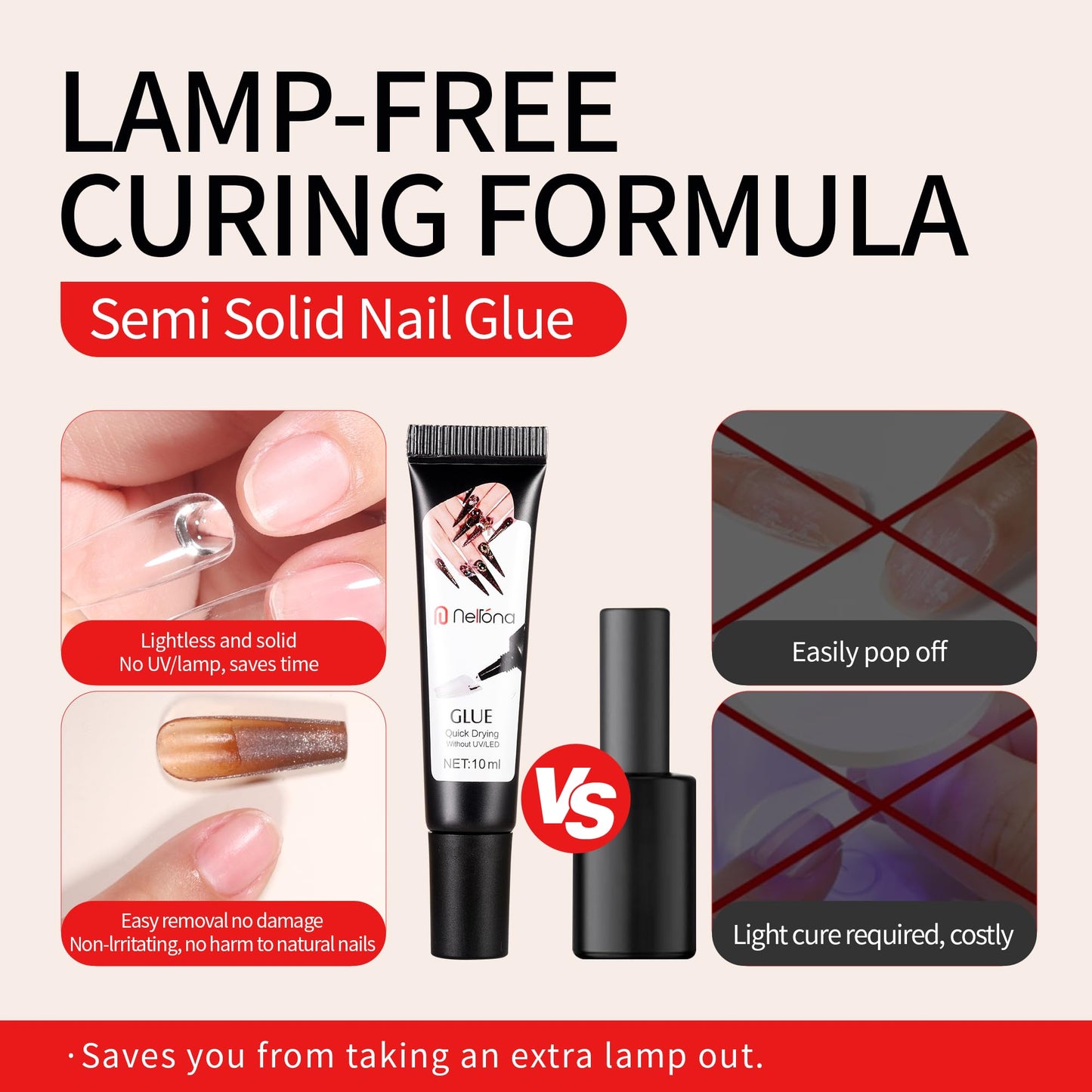 Semi Solid Nail Glue 10ml 2 Pack for Press On Nails with 10ml Remover Kit Nail Tips Glue Gel - No Lamp Needed Quick Drying Long Lasting 30+ Days for Fake Acrylic Nails