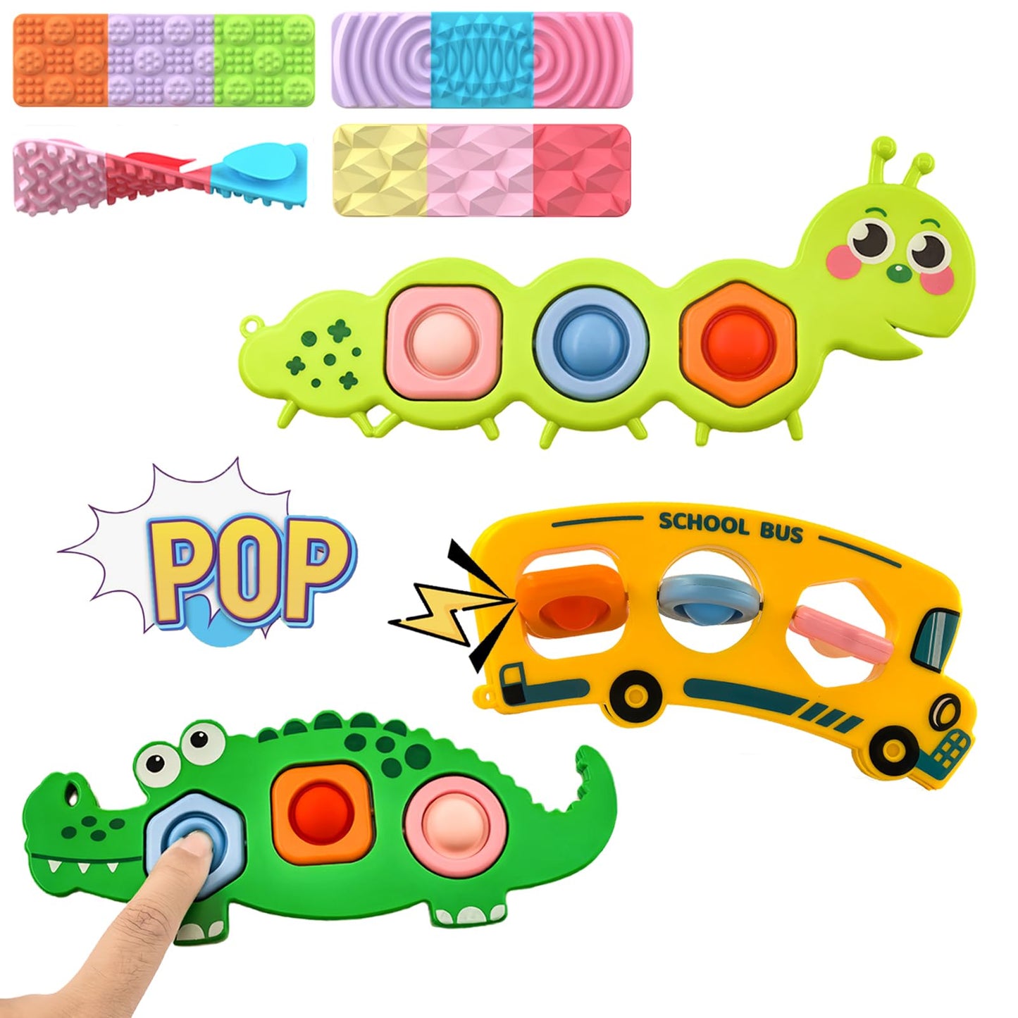 7Pc Easter Gifts for Kids Fidget Popper Toys for Kids Sensory Strips Sensory Push and Popping Bubbles Montessori Busy Toy,Textured Suction Sensory Toys for with Autism, Pop for Classroom Gifts