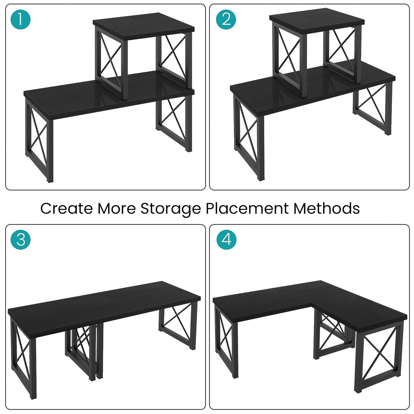 ELITEROO Wood Desktop Shelf, Freestanding Small Bookshelf Dorm Supplies Organizers, 2 Tier Independent Stackable Desk Stand, Adjustable Storage Organizer, Kitchen Counter Display Rack, Black