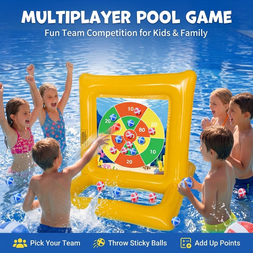 Gerosi Pool Toys for Kids & Adults, 2-in-1 Pool Basketball Game & Dart Board Game Set, Pool Party Games for Kids Ages 6+ and Adults, Family Backyard Pool Games