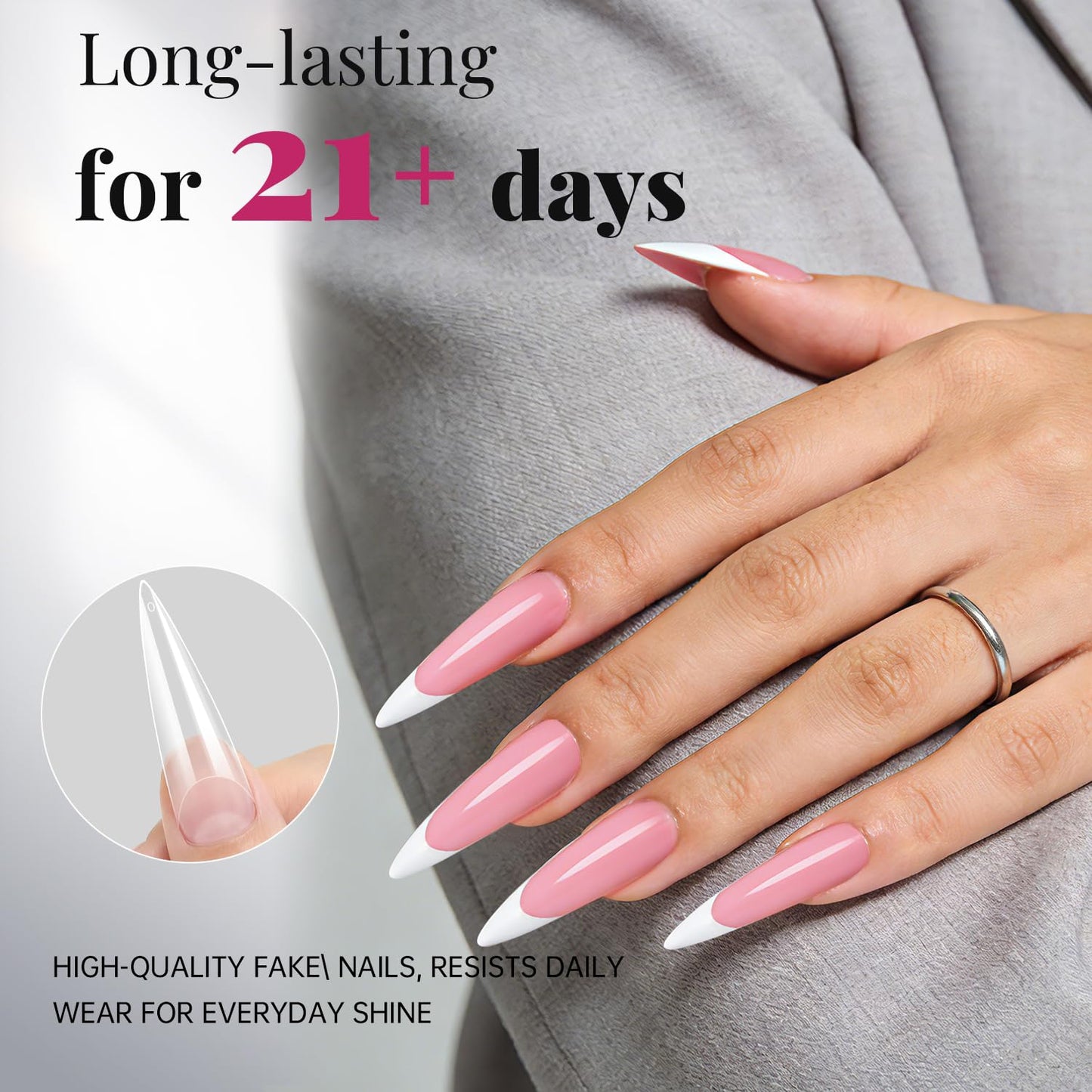 krofaue Extra Long Stiletto Nail Tips - 500PCS False Clear Nais with 10 Sizes Half Cover Pointed Press On Artificial Acrylic for Salon DIY, XL