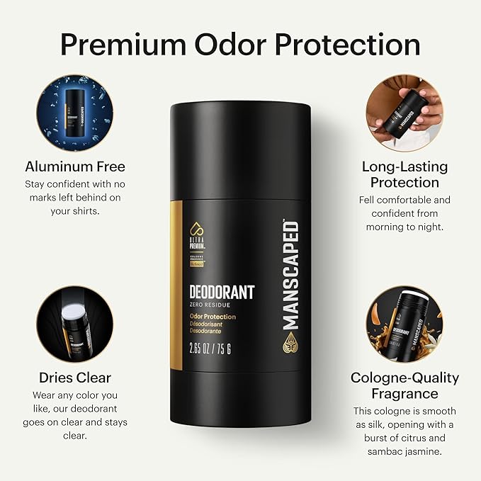 MANSCAPED® UltraPremium Deodorant, Aluminum-Free Clear Formula, Soft and Comfortable with Cologne-Quality Fragrance for Under Arm Odor Protection, 2.65 oz Stick (2 Pack)