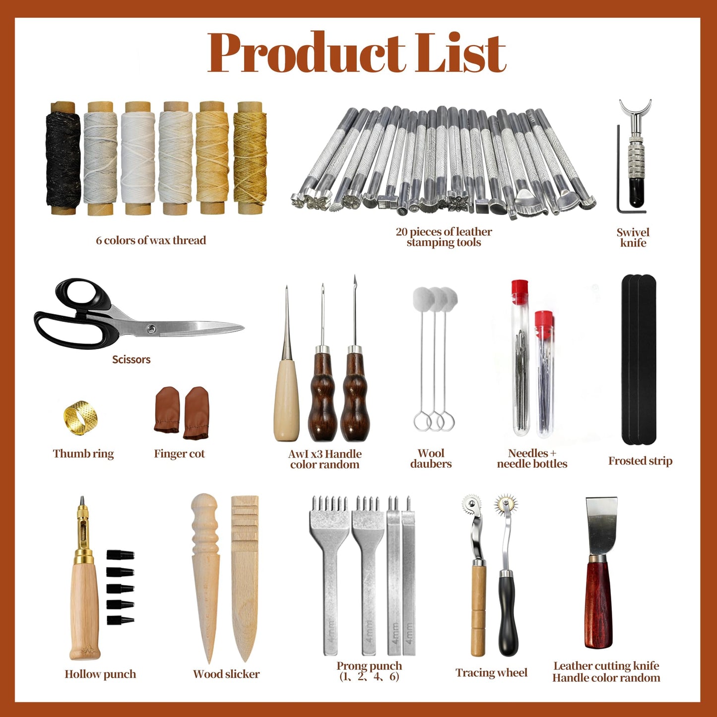 FIOQE Leather Tooling & Crafting Kit for Beginners - 72Pcs Leatherworking Tools with Storage Bag for Sewing, Carving, Punching, Cutting and Stamping, DIY Leather Projects
