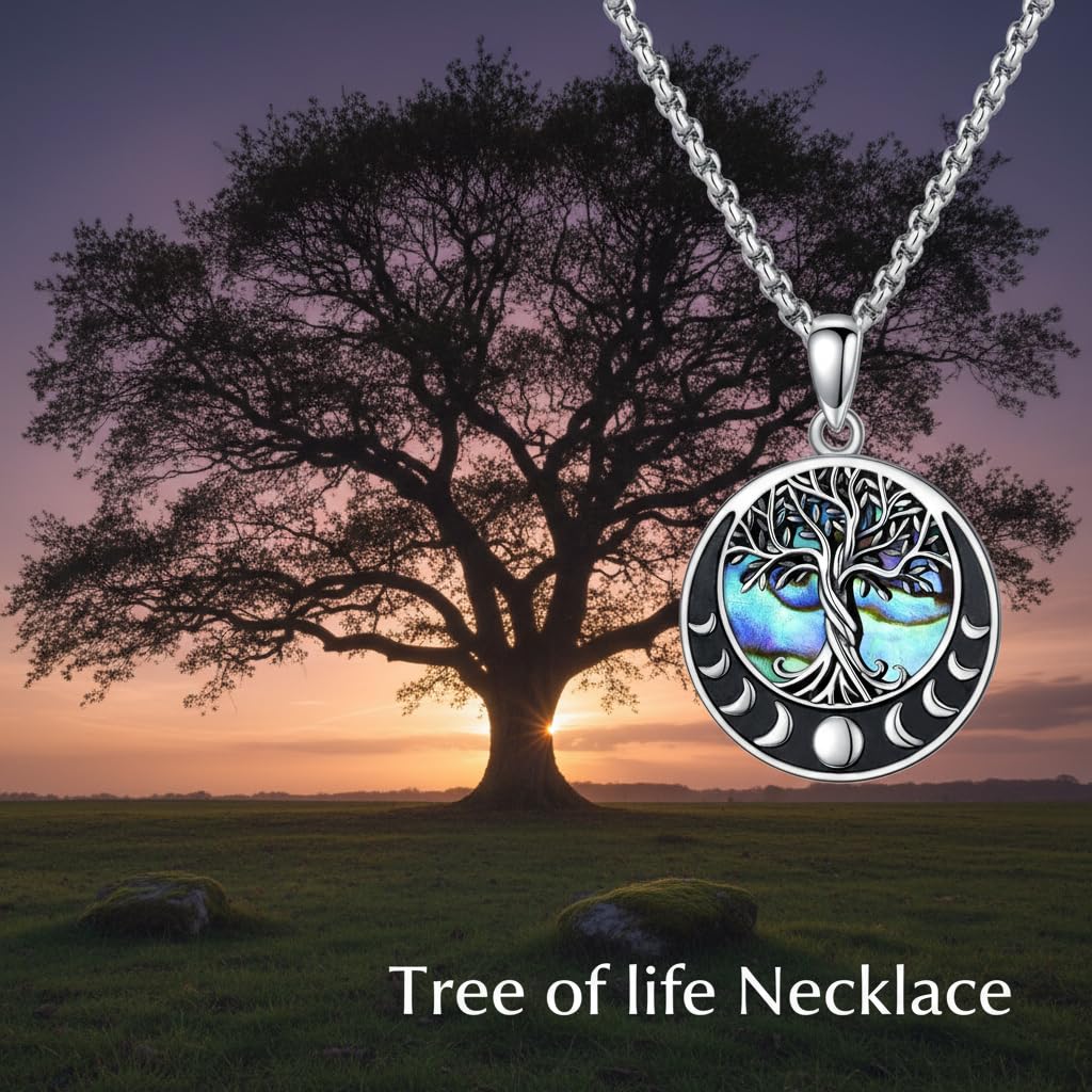 ONEFINITY Tree of Life Necklace Moon Phase Abalone Shell Pendant Tree of Life Jewellery Gift for Women Men