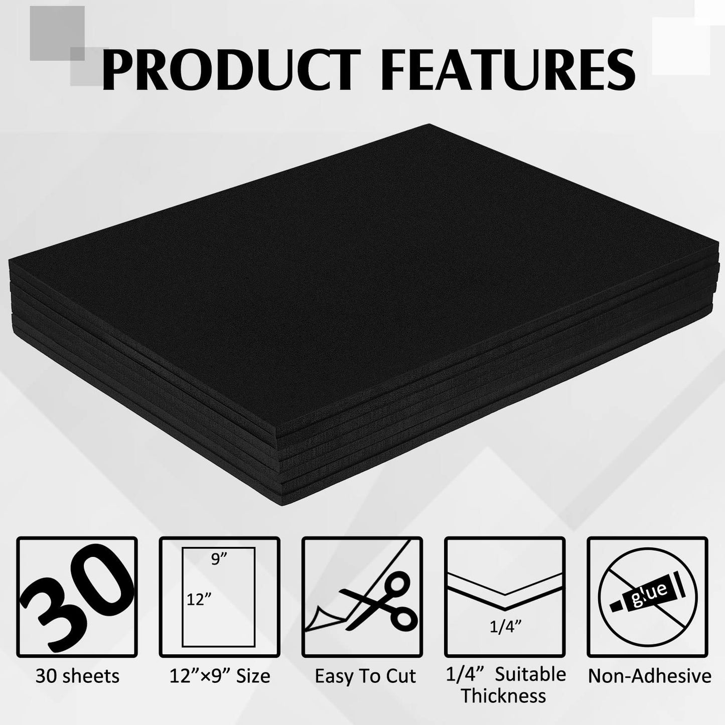 Patelai 30 Pcs Black EVA Foam Cosplay 6 mm Thick 9" x 12" EVA Foam Sheet Black High Density Sheet for Halloween Costume, Props, Armor, Masks, DIY, Craft Projects