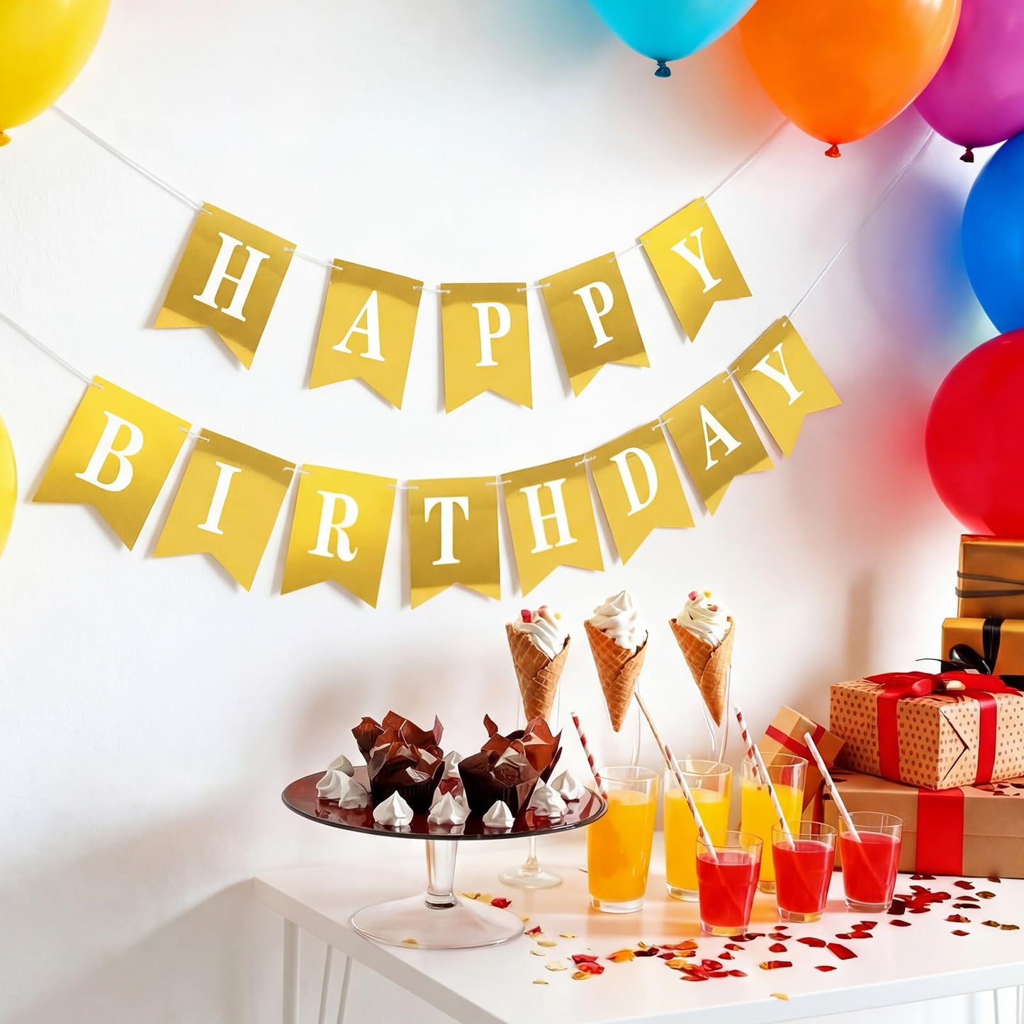 Mooliwe 171 Pcs DIY Custom Banner Kit Make Your Own Customizable Sign for Birthday Wedding Party Decoration Include 20 Paper Pennant 148 Letters and Numbers Rope Threading Device(Mirror Gold)