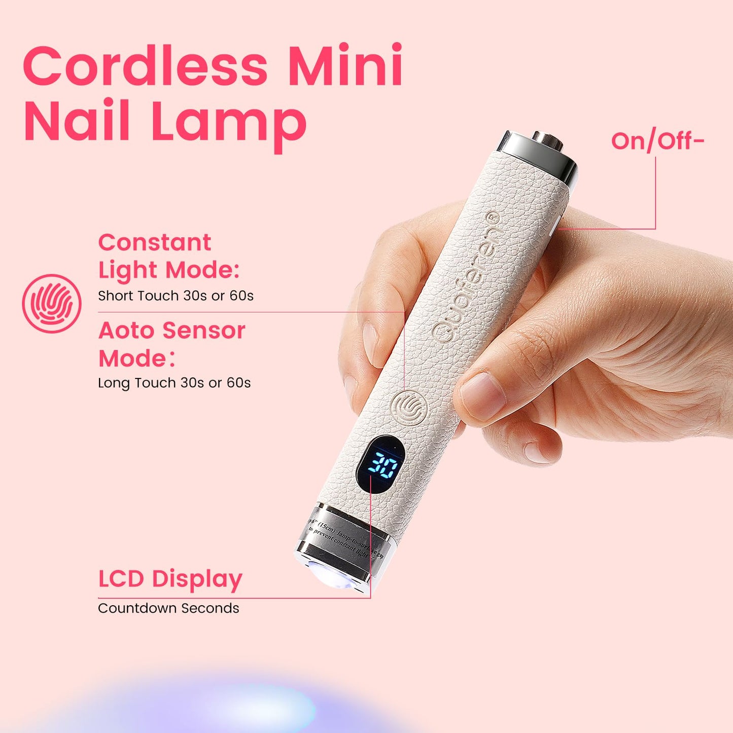 Quaferen Mini Handheld UV Light for Gel Nails with Stand, Rechargeable Flash Cure Nail Lamp with Auto Sensor, Cat Eye Magnet for Fast Drying at Home Salon (White)