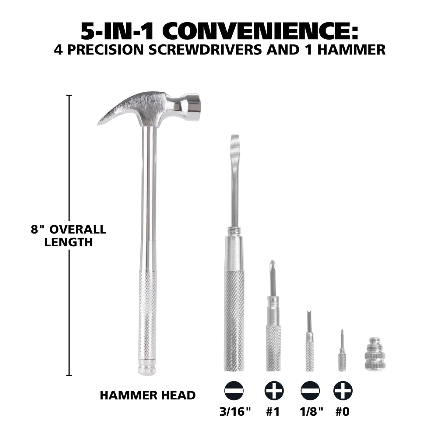 GreatNeck 5-in-1 Hammer, Mothers Day Gifts, Built in Multitool Screwdriver, Chrome Plated to Resist Rust, Tackle Basic Household Tasks, Mothers Day Gifts for Mom