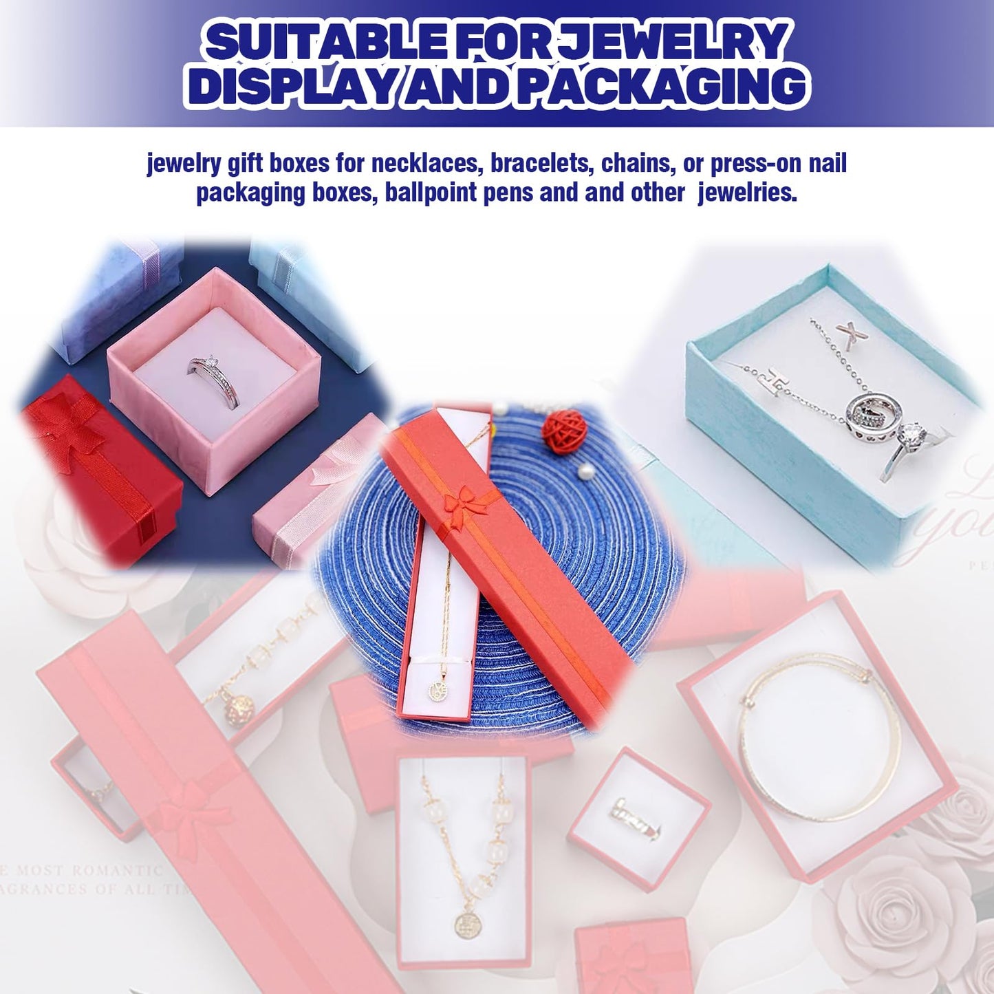 Waltool 21Pcs Empty Jewelry Gift Boxes with Lids Assortment Set, 7.9" x 1.6", 1.57"x1.57", 2”x 3” Cardboard Jewelry Boxes with Bowknot for Necklaces Earrings Bracelets Ring Packaging Displaying