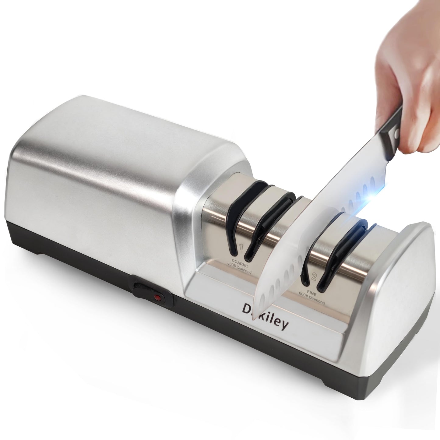 Electric Knife Sharpener for Kitchen – Professional 2-Stage 100% Diamond System with 20° Precision Angle, Fast Sharpening to Restore & Polish Chef Knives (2-Stage Silver)