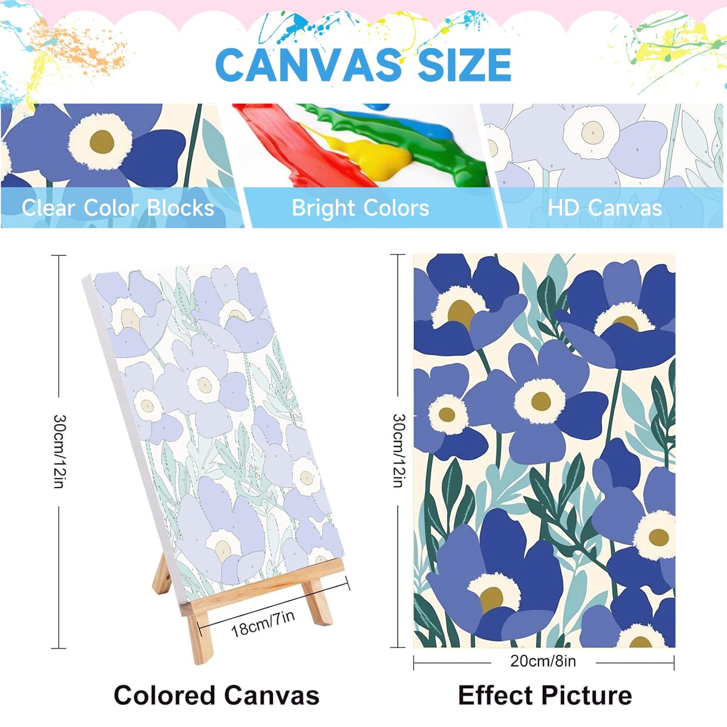 JULOUYN 4 Pack Paint by Numbers Kit for Adults with Framed, Simple Flowers Easy Paint by Number Kits On Canvas with Wooden Easel, Floral Painting by Numbers for Beginner Gift Home Decor 8x12 in