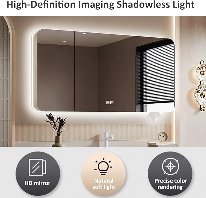 68IN Bathroom Vanity - Bathroom Vanity with Sink with Intelligent Induction Light | Wall-Mounted Bathroom Vanity with Intelligent LED Mirror Cabinet & 6 Drawers, Cream Color