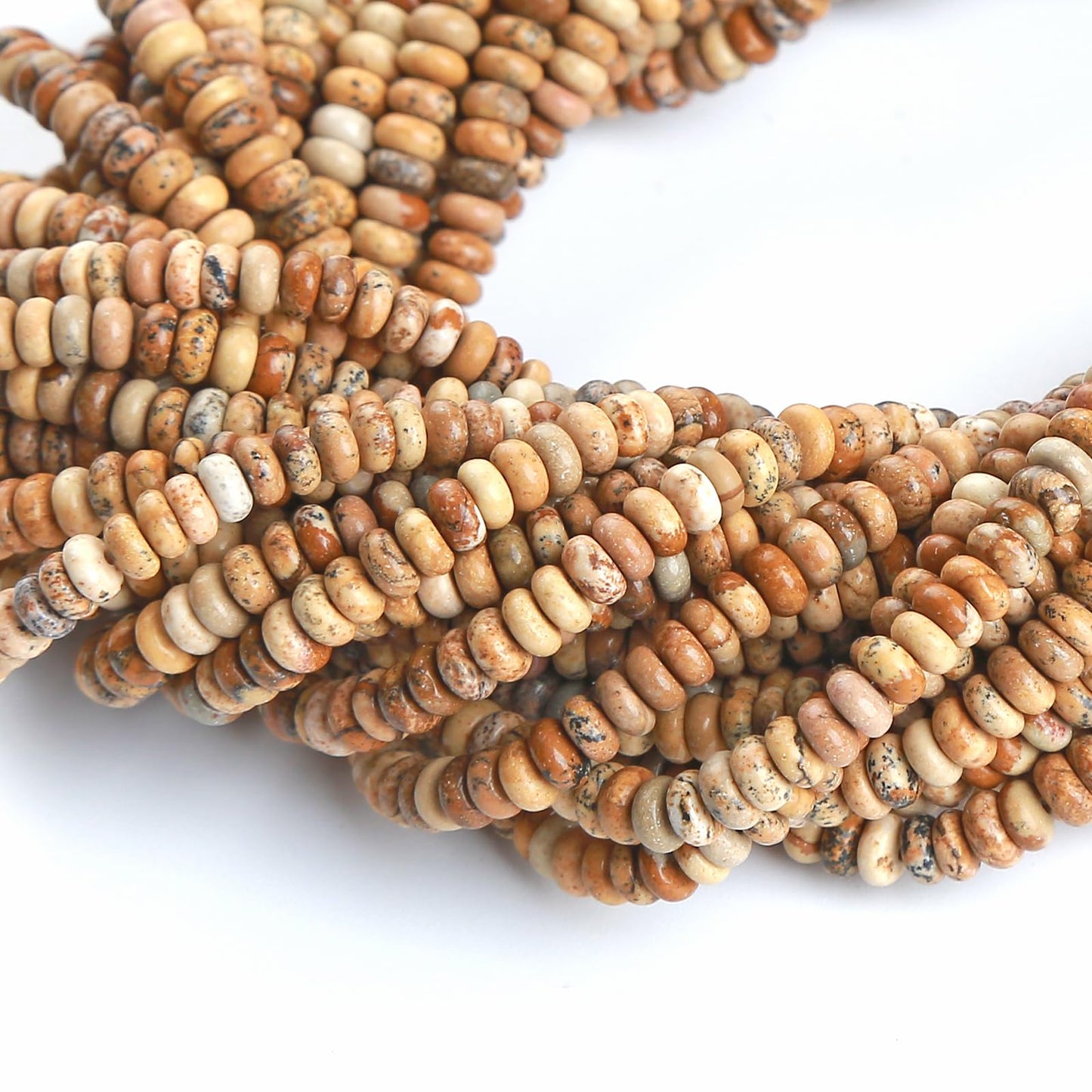 150PCS 2x4mm Natural Pictures Jaspers Rondelle Beads Abacus Disk Stone Beads Round Loose Spacer Gemstone Beads for DIY Bracelet Necklace Jewelry Making