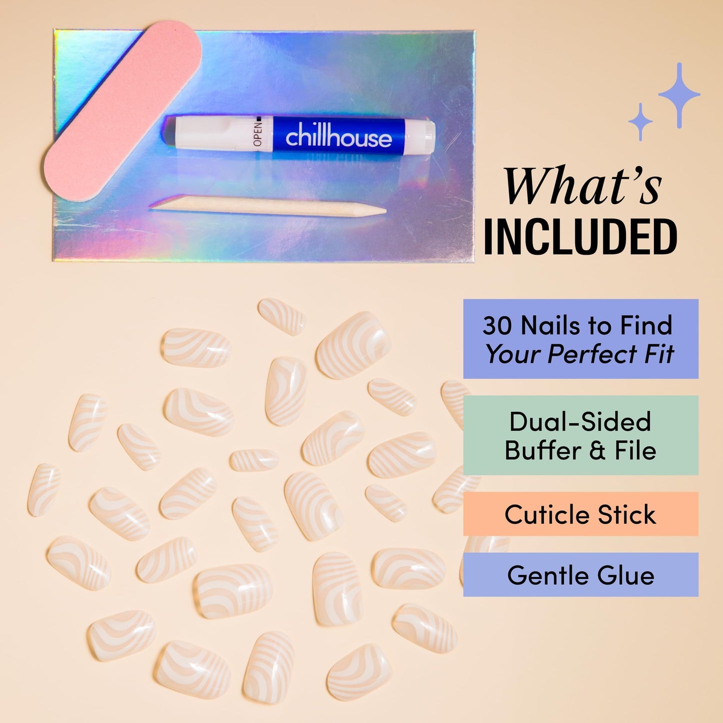 Chillhouse - Chill Tips, Press on Nails Kit - Let it Flow (Oval) - 30 Nail Shapes & Sizes - Up to 2 Weeks of Wear - Customizable Fit - Reusable - Latina Founded & Women Owned - Beauty & Self Care