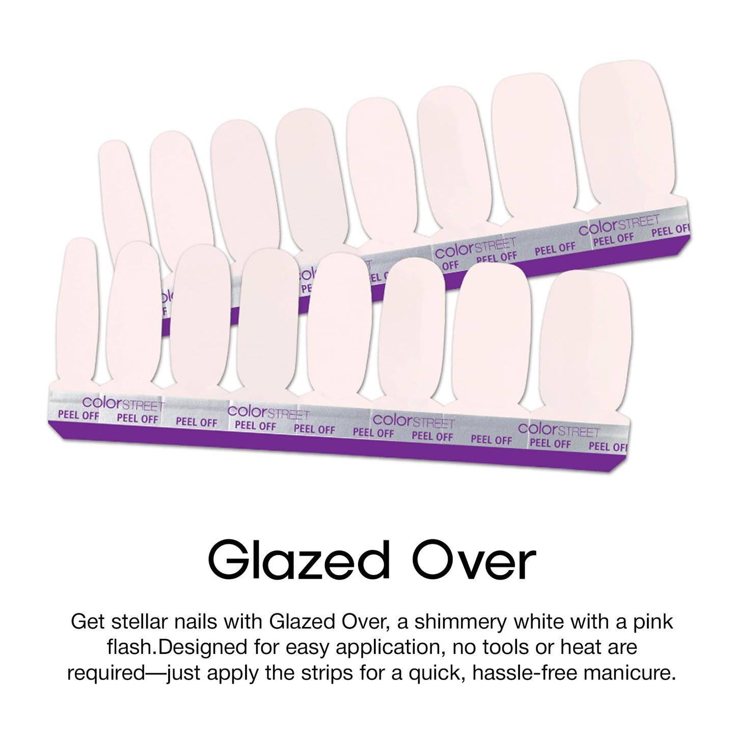 Color Street Glazed Over Nail Strips - Shimmery White with Pink Flash - Shimmer Finish - 16 Double-Ended Nail Strips - Easy Application, No Drying Time Long-Lasting Manicure - Ideal for Any Occasion.