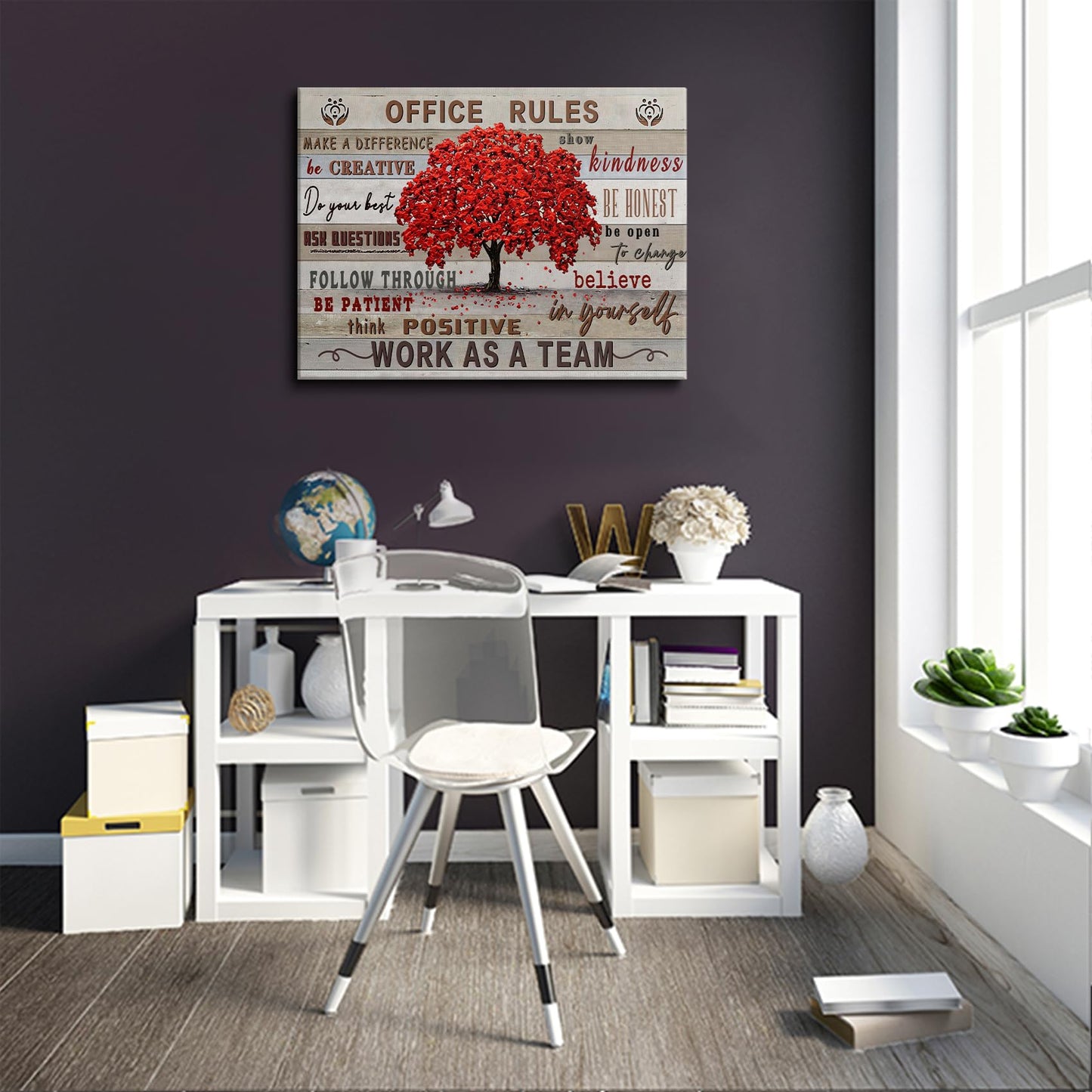 HDXUFJQ Inspirational Wall Art For Office Office Rules Canvas Wall Art Team Rules Motivation Positive Quotes Wall Decor Teamwork Painting Prints for Home Ready to hang(12"x16")