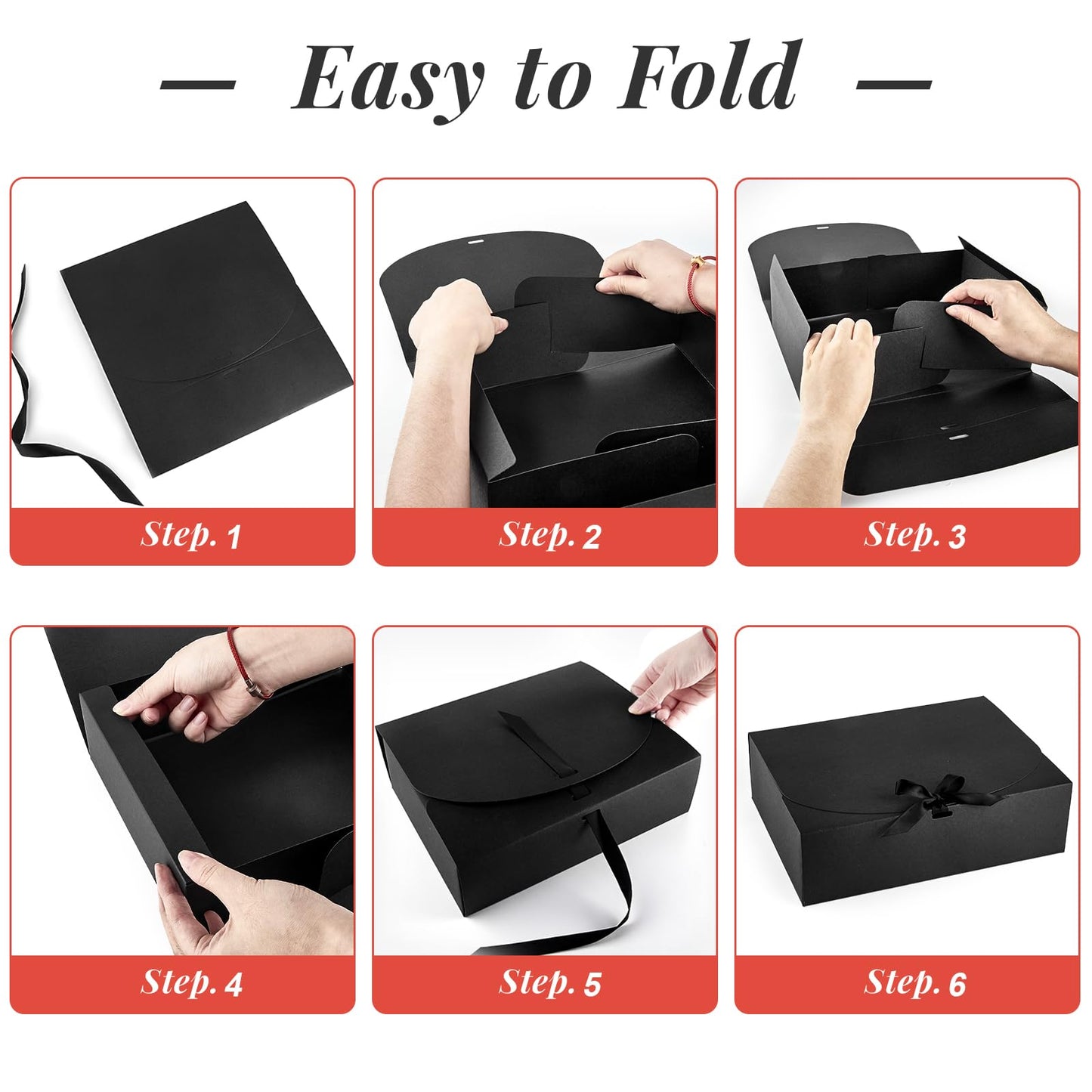 Kucoele 15 PCS Gift Boxes with Lids, 10.6 x 7.8 x 3.1 Inches Bridesmaid Gift Boxes, Black Proposal Boxes with Ribbons for Wedding, Birthday, Graduation Present Packaging