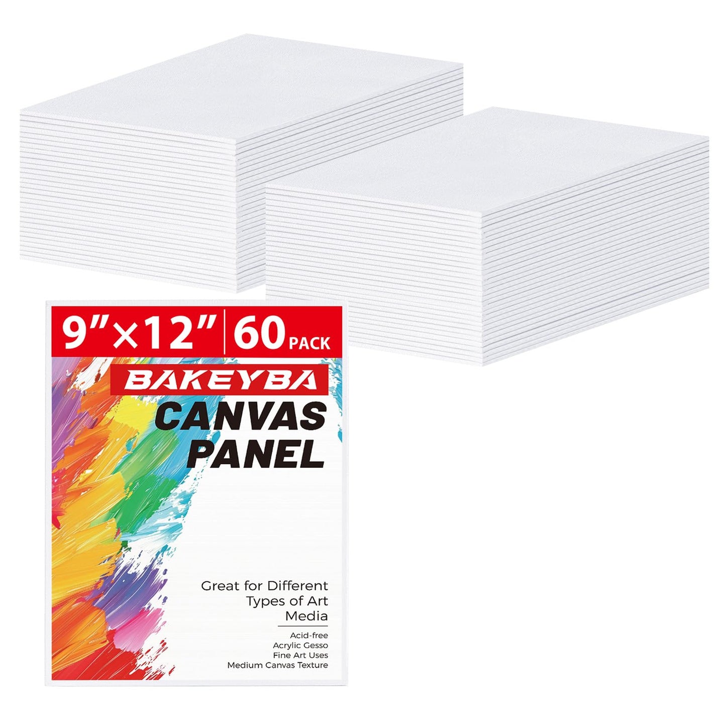 BAKEYBA Canvas Boards 60 Pack, 9x12 Inch Painting Canvas Panels White Blank 100% Cotton Art Supplies for Acrylics Oil Watercolor Tempera Paints