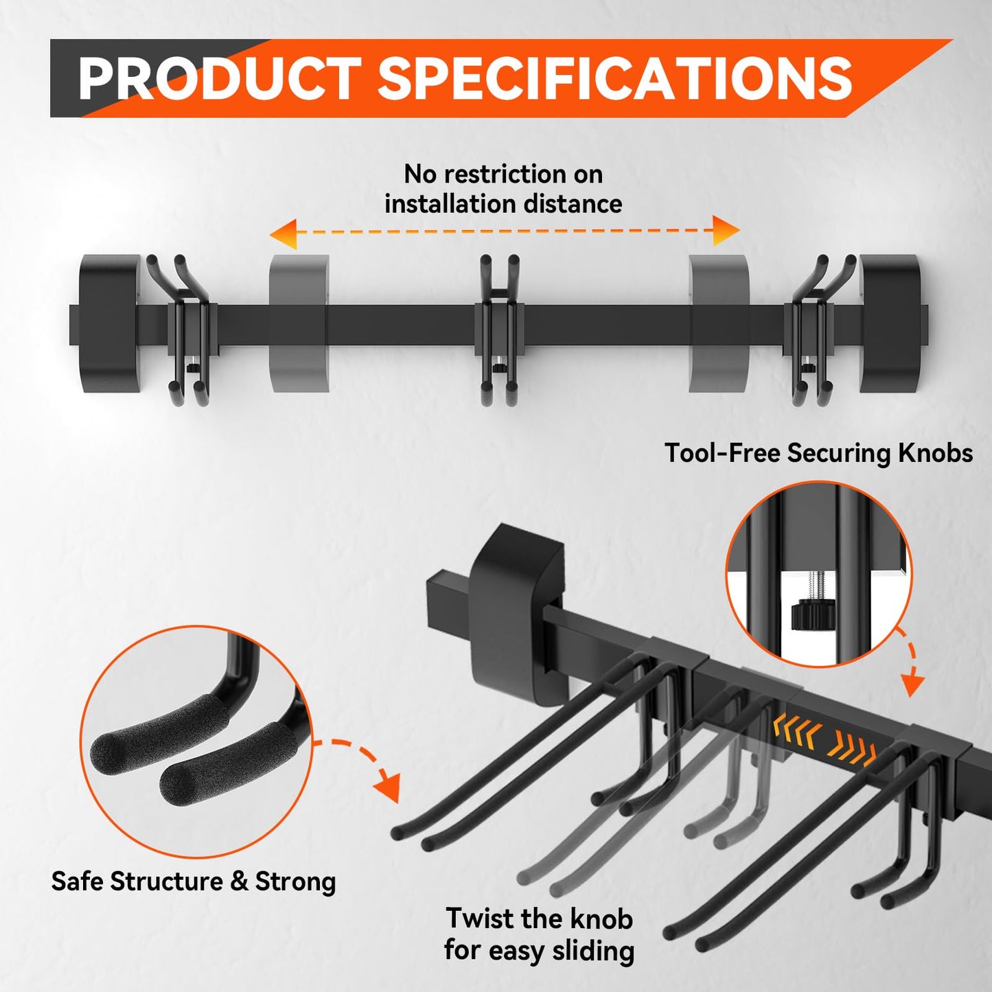 Tdrynl 32" Ski & Snowboard Wall Rack – Heavy-Duty Wall Mounted Ski Storage for Garage, Holds 10 Pairs with 5 Adjustable Hooks, 300lbs Capacity, Non-Slip Rubber, Easy Install | Ski Holders for Wall
