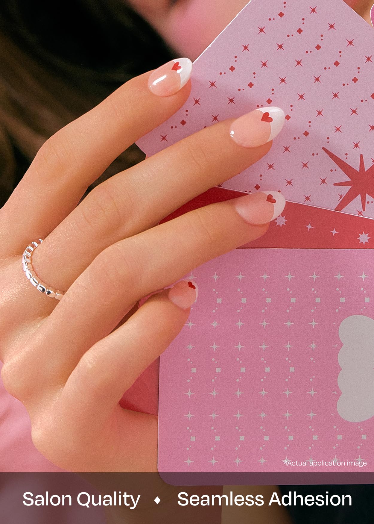 ohora Semi Cured Gel Nail Strips (N Love Letter) - Salon-Quality Valentines Nails, Works with Any Lamps, Long Lasting, Easy to Apply & Remove, Chip Resistant