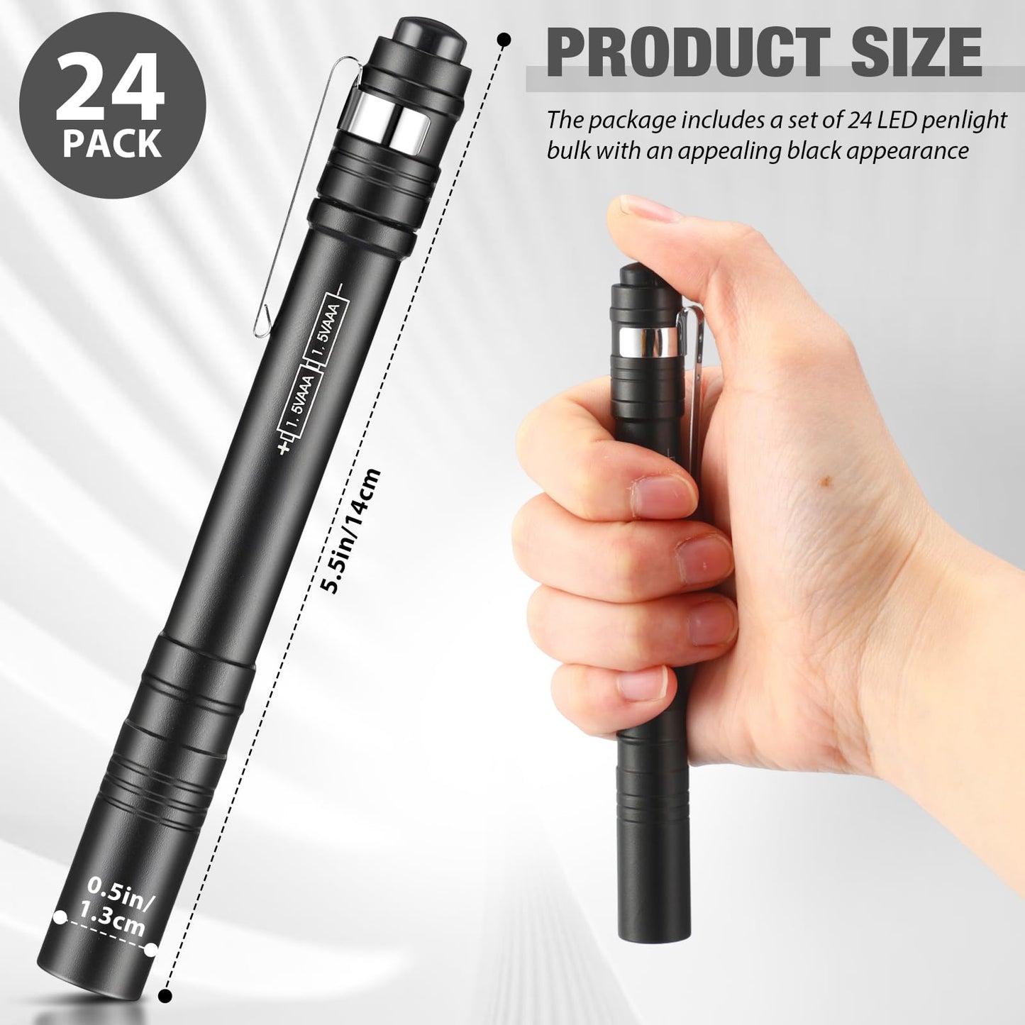 Rossesay 24 Pack Mini Pen Flashlights Bulk Gifts LED Pen Lights Aluminum Pocket Flashlights with Clips Small Handheld Torches for Men Camping Hiking Emergency Outdoor (Black)