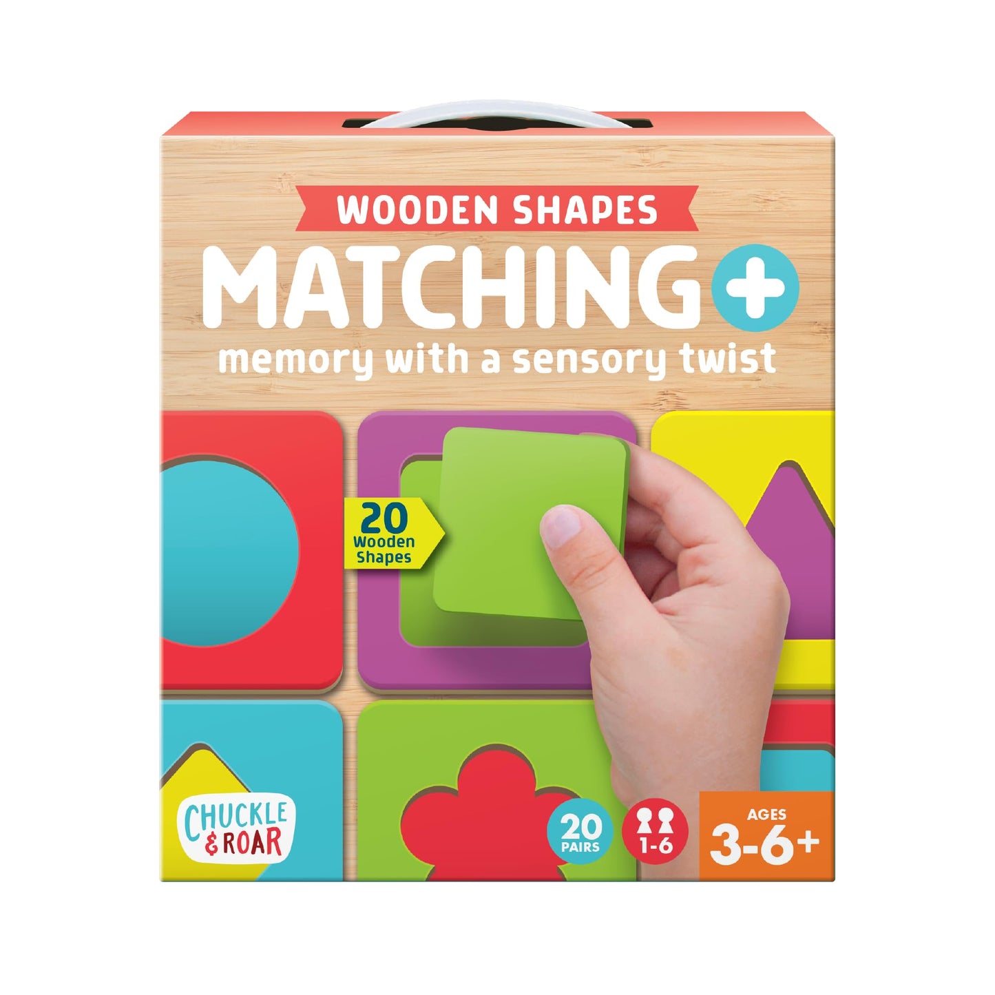 Chuckle & Roar Matching+ Wooden Sensory Shapes Memory Game for Kids Ages 3–6+ – Premium Wood Logic Puzzle & Shape Matching Game with Multiple Play Modes