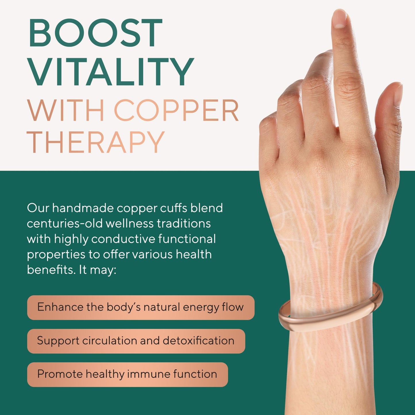 TheraCopper Copper Bracelet for Men & Women — 100% Pure Copper Bracelets — Raw, Solid & Uncoated Authentic Handmade Tibetan Bracelet Cuff Bangles (Plain)