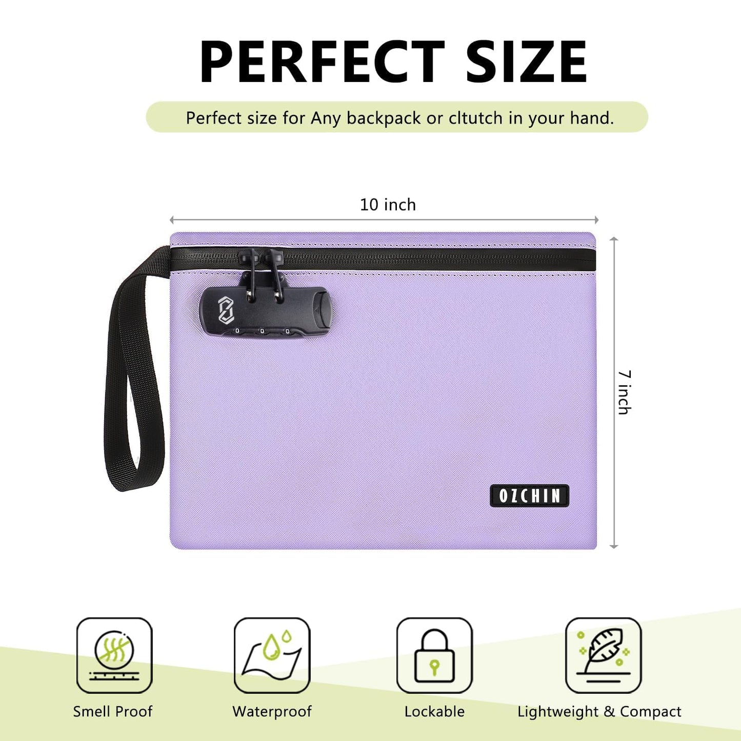 OZCHIN Smell Proof Bag with Combination Lock 10 X 7 inchs Locking Bag PU Leather Waterproof Lockable Case Great Gift Ideal