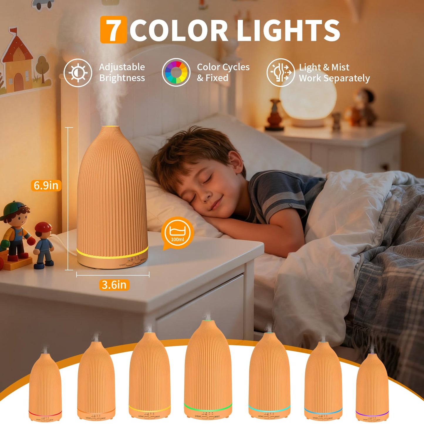 URPOWER 100ML Essential Oil Diffuser Ultrasonic Cool Mist Humidifier with 7 LED Lights, Timer & Auto-Off Quiet Aromatherapy Scent Diffuser for Home Bedroom Office Relaxation