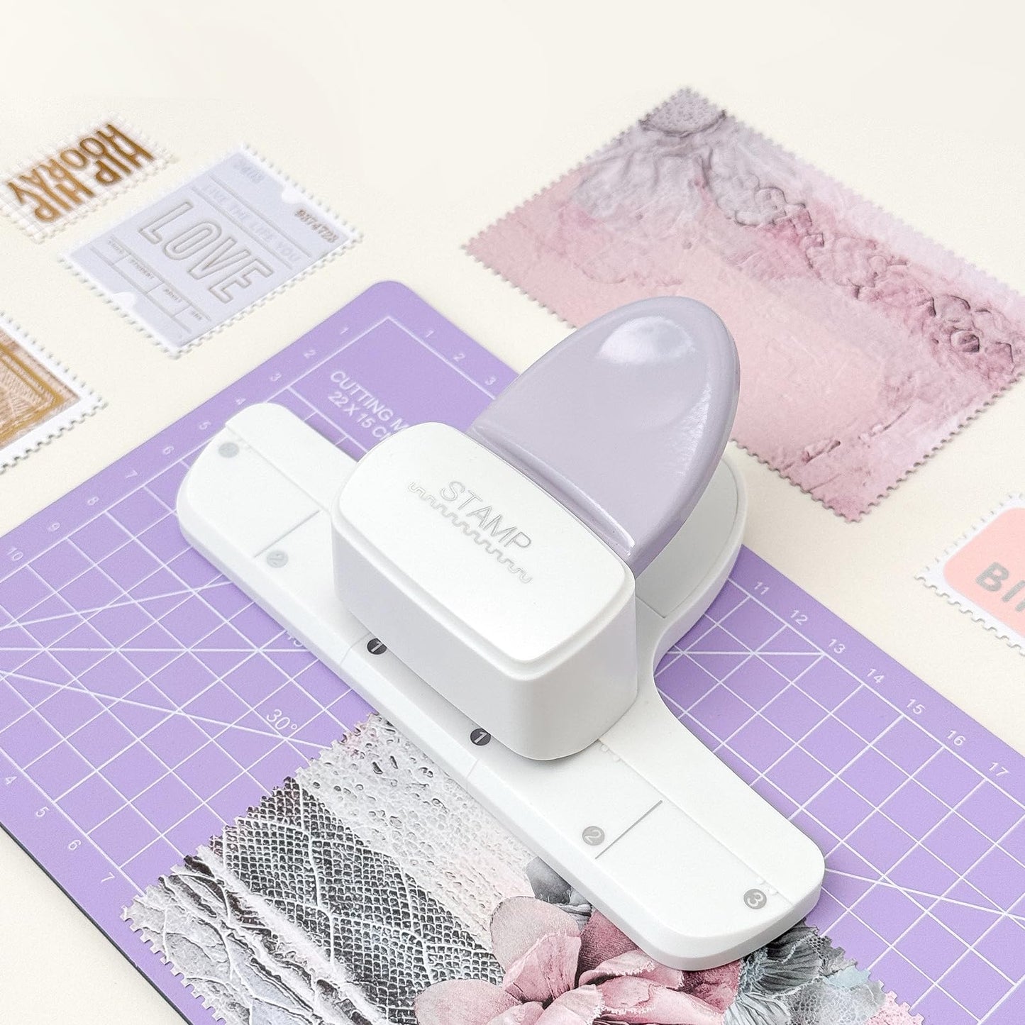 Stamp Puncher - Adjustable Postage Stamp Border Punch Stamp Shaped Paper Punch for Scrapbooking, DIY Greeting Cards, Journaling, and Paper Crafts (Mauve)