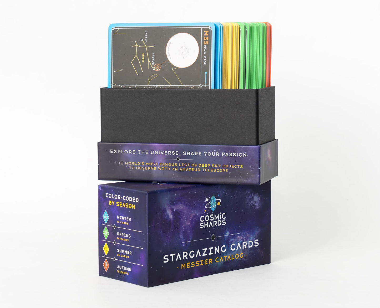 Stargazing Cards - Messier Catalog | Night Sky Exploration Kit for Telescopes & Binoculars | Flashcards with Star Charts, Astrophotography & Facts | Perfect Astronomy & Space Gift for Kids & Adults