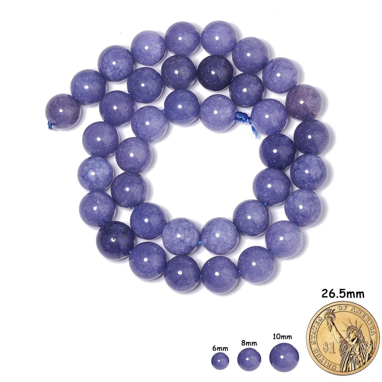 Yochus 45pcs Blue Angelite Stone Beads，8mm Healing Power Natural Stone Round Loose Beads for Jewelry Making Earring Necklace DIY Crafts